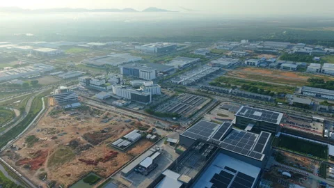 Batu Kawan Penang High-Tech Manufacturing Aerial - Solar Industrial 4K 스톡 동영상 331981314