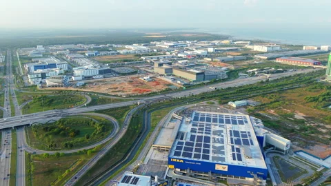 Batu Kawan Tech Investment Zone Aerial - Solar Retail Highway Penang 4K 動画素材 331974798
