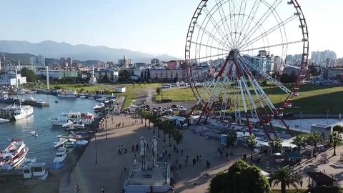 Batumi Ferris Wheel from the air Stock Footage
