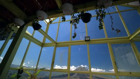 Batur volcano view from cafe. Bali Stock Footage 315245341