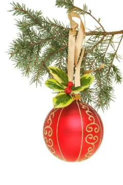Bauble in Christmas tree Stock Photos