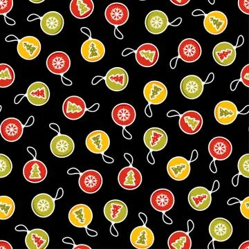 Bauble seamless pattern on black background Stock Illustration