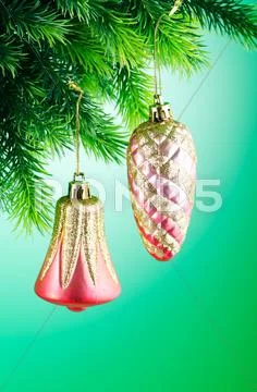 Baubles on christmas tree in celebration concept Stock Photos