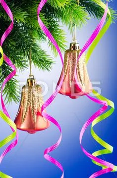 Baubles on christmas tree in celebration concept Stock Photos