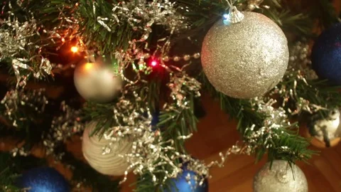 Baubles Plastic Gray Silver Blue Christmas Tree Decoration Holidays Video stock 70847986