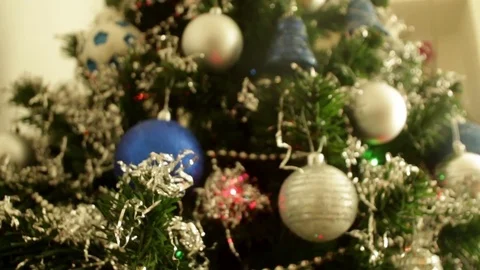 Baubles Plastic Gray Silver Blue Christmas  Tree Decoration Holidays Stock Footage 70848060