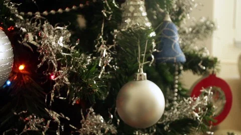 Baubles Plastic Gray Silver Blue Christmas  Tree Decoration Holidays Stock Footage 70848063