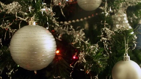 Baubles Plastic Gray Silver Blue Christmas  Tree Decoration Holidays Stock Footage 70848066
