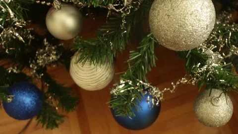 Baubles Plastic Snow Glitter Falls Silver Blue Christmas Tree Decoration 動画素材 70848047