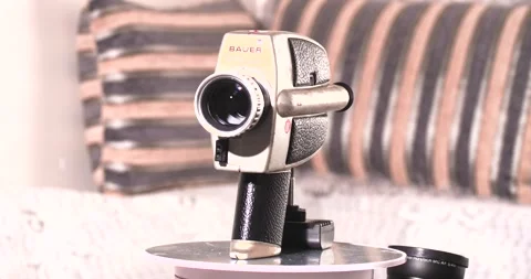 Bauer C1M Super 8mm video Camera Turntable battery Disposal Old Technology Stock Footage 244654796