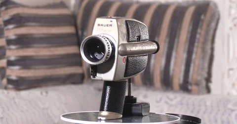 Bauer C1M Super 8mm video Camera Turntable battery Disposal Old Technology Stock Footage 244654800