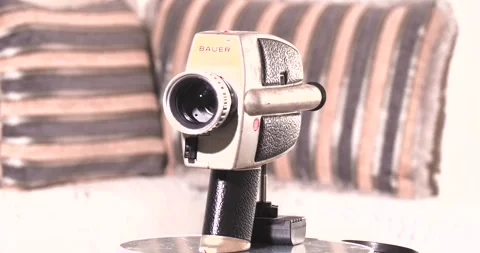 Bauer C1M Super 8mm video Camera Turntable battery Disposal Old Technology Stock Footage 244654829