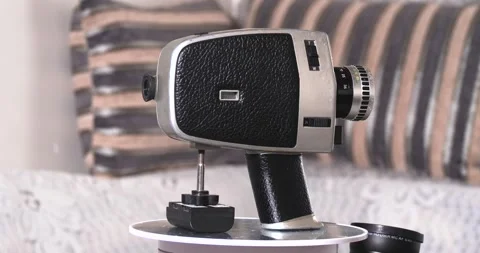 Bauer C1M Super 8mm video Camera Turntable battery Disposal Old Technology Stock Footage 244654831