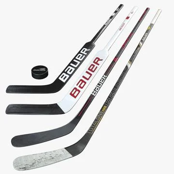 Bauer Hockey Sticks and Puck 3D Model