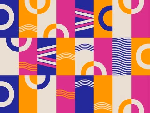 Bauhaus design seamless pattern. Geometric elements memphis retro style. Vect Stock Illustration