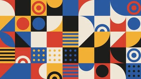 Bauhaus geometric pattern in red, yellow, blue and black tiles Ilustração Stock