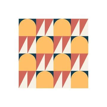 Bauhaus geometric seamless pattern with arches and triangles in retro color Stock Illustration