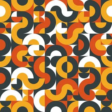 Bauhaus geometrical seamless pattern with circle or semi circles Stock Illustration