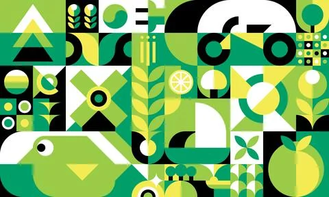 Bauhaus green pattern, geometric background tile Stock Illustration