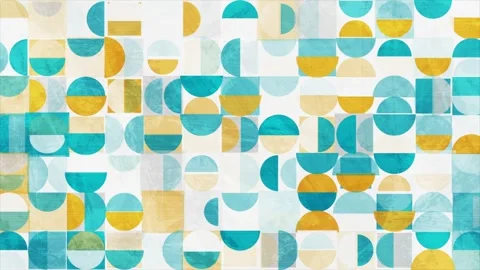Bauhaus grunge geometric seamless pattern with squares, circles and semi circles Stock Footage 310598886