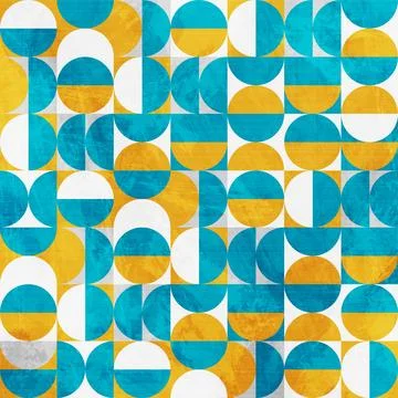 Bauhaus grunge geometric seamless pattern with squares, circles and semi ci.. Illustrazione stock