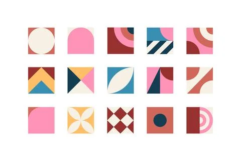 Bauhaus-inspired geometric pattern with bold shapes and modern color Stock Illustration