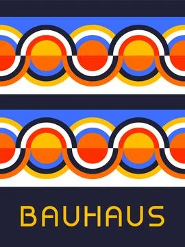 Bauhaus-Inspired Wave Pattern with Concentric Circles and Repetitive Color .. Stock Illustration