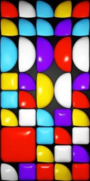 Bauhaus mosaic pattern, 3d colored cubes and semicircles Stock Illustration