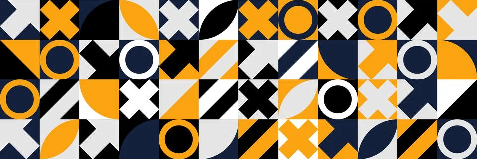 Bauhaus pattern horizontal panoramic background. Abstract geometric vector Stock Illustration