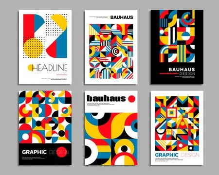 Bauhaus posters with geometric background patterns Stock Illustration
