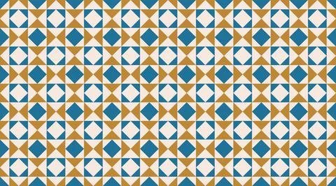 Bauhaus seamless geometric vector pattern featuring a mosaic of blue, gold,.. Stock-Illustration