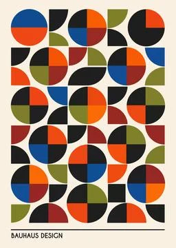 Bauhaus style geometric pattern with abstract circles and shapes Illustrazione stock