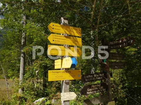 Bavaria Berchtesgaden National Park Ramsau Nature learning trail signs Europe Stock Photos