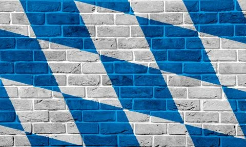 Bavaria flag pattern diamond-shaped version on brick wall texture, retro vint Stock Photos