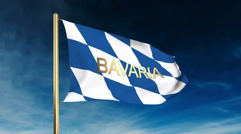 Bavaria flag slider style with title. Waving in the wind with cloud background Stock Footage 48275235