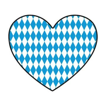Bavarian diamond pattern in blue and white inside heart shape on white Stock Illustration