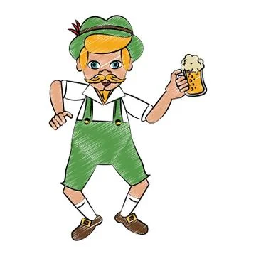 Bavarian drinking beer scribble Stock Illustration