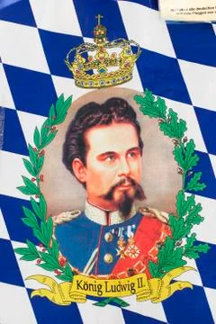Bavarian flag with king ludwig ii of bavaria Stock Photos