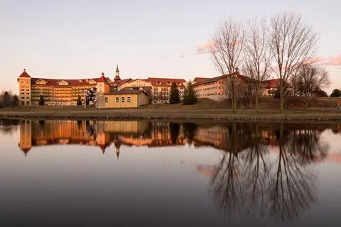 Bavarian Inn in Frankenmuth MI, reflection in the water Stock Photos
