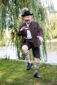 Bavarian man dancing Stock Photos