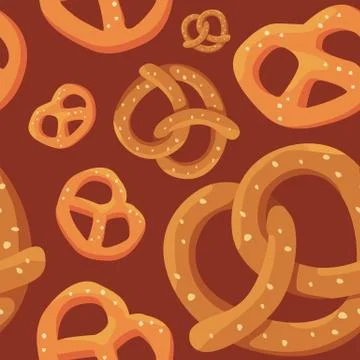 Bavarian salted pretzel at seamless pattern Stock Illustration