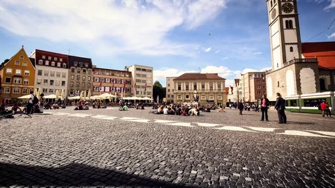 Bavarian town square 4K timelapse on cloudy summer day Видео 77995304