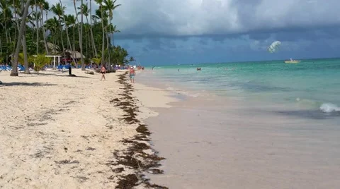 The bavaro beach and waves at punta cana, domenican republic Stock Footage 62500894