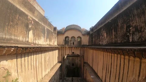 Bawdi Deep Water Step Well also know as baoli historical step well in Jasrapur Stock Footage 208933893