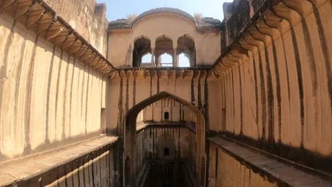 Bawdi Deep Water Step Well also know as baoli historical step well in Jasrapur Stock Footage 208933894