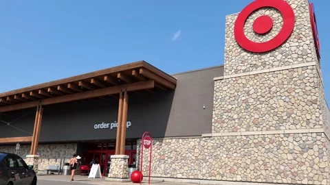 BAXTER, MN - 15 JUL 2021: Target store logo on wall near entrance. Stock Footage 159572289