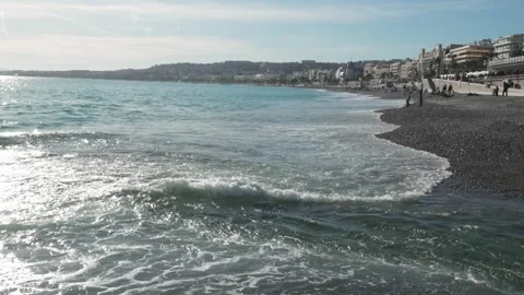 Bay of Angels Beach - Waves on Pebble Shoreline. Stock Footage 329583073