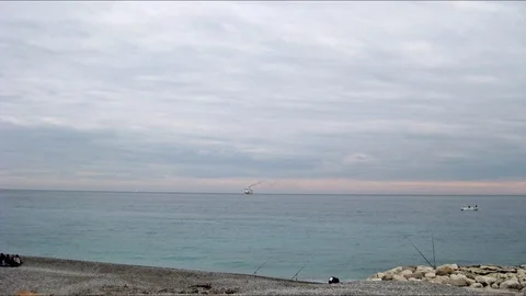 Bay of Angels in Nice on a cloudy winter morning Stock Footage 108620339