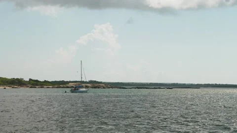 Bay with a boat Stock Footage 131345898