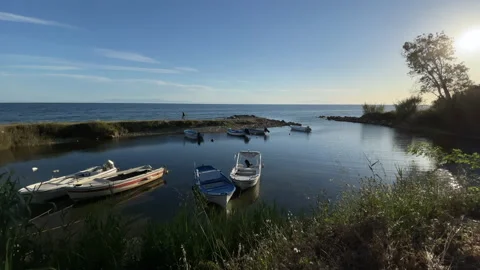 Bay boat sunset Video stock 155175513